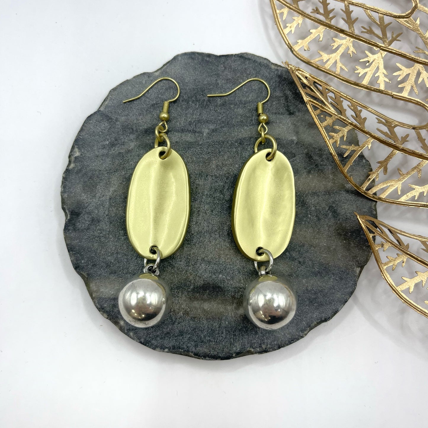 Two Tone Oval Ball Earrings