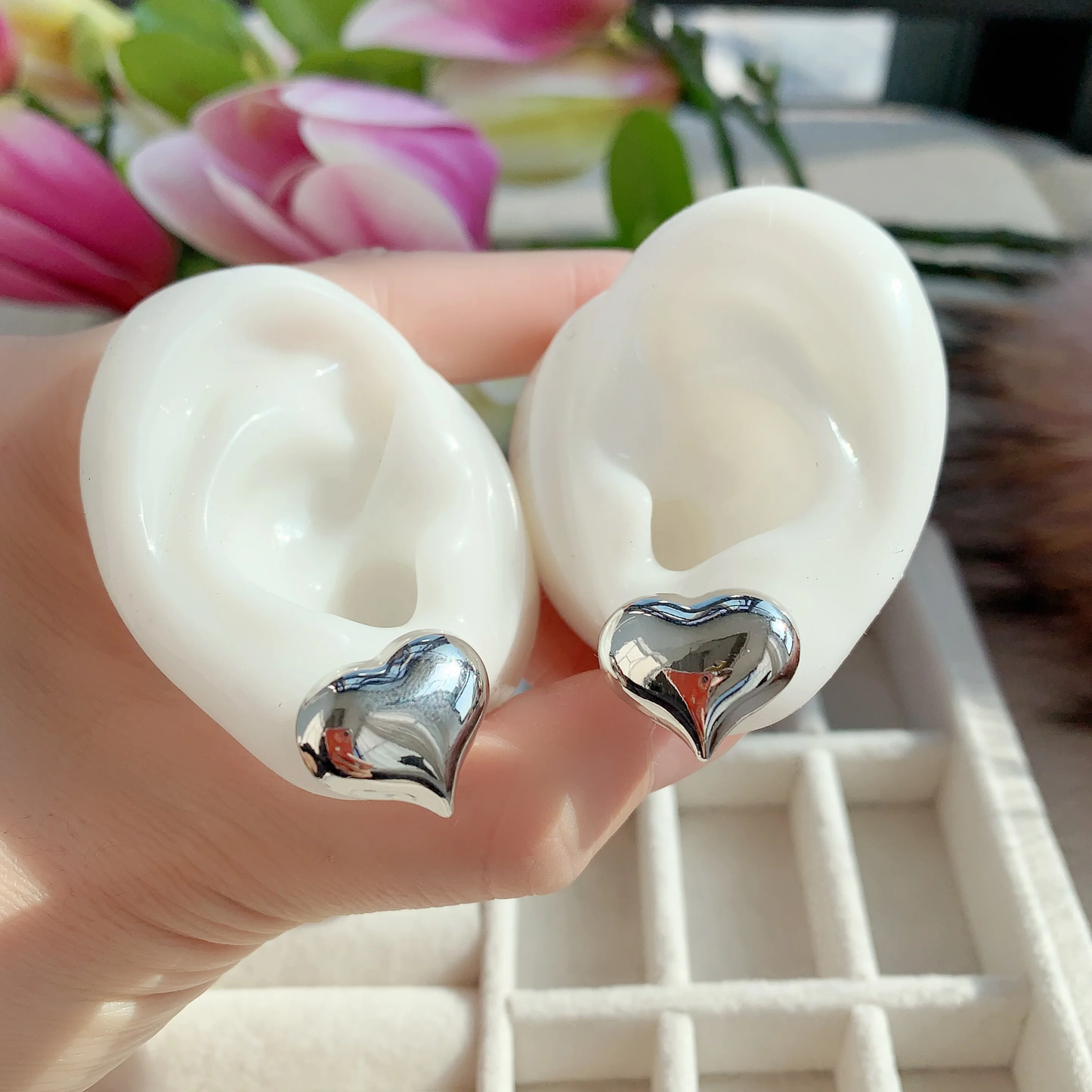 Bubble Heart Silver Earrings