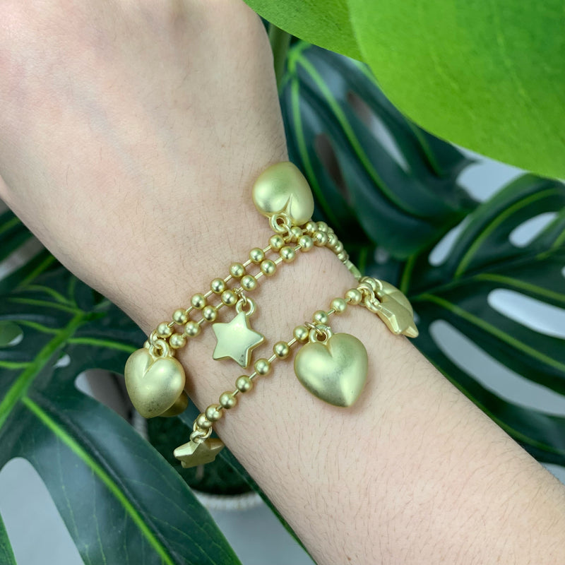 3 Layers With Hearts and Stars Gold Bracelet