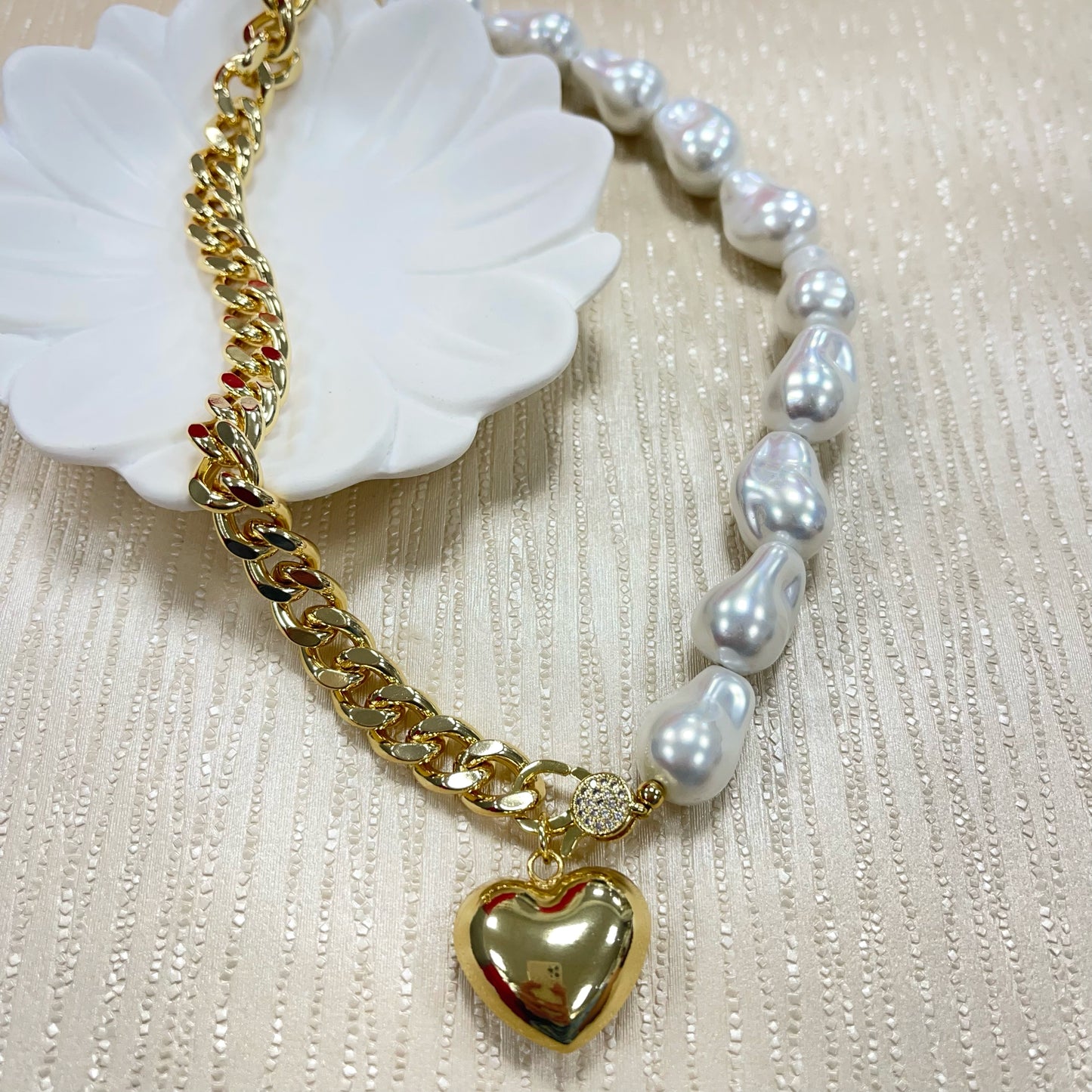 Half Chain Pearl Gold Necklace