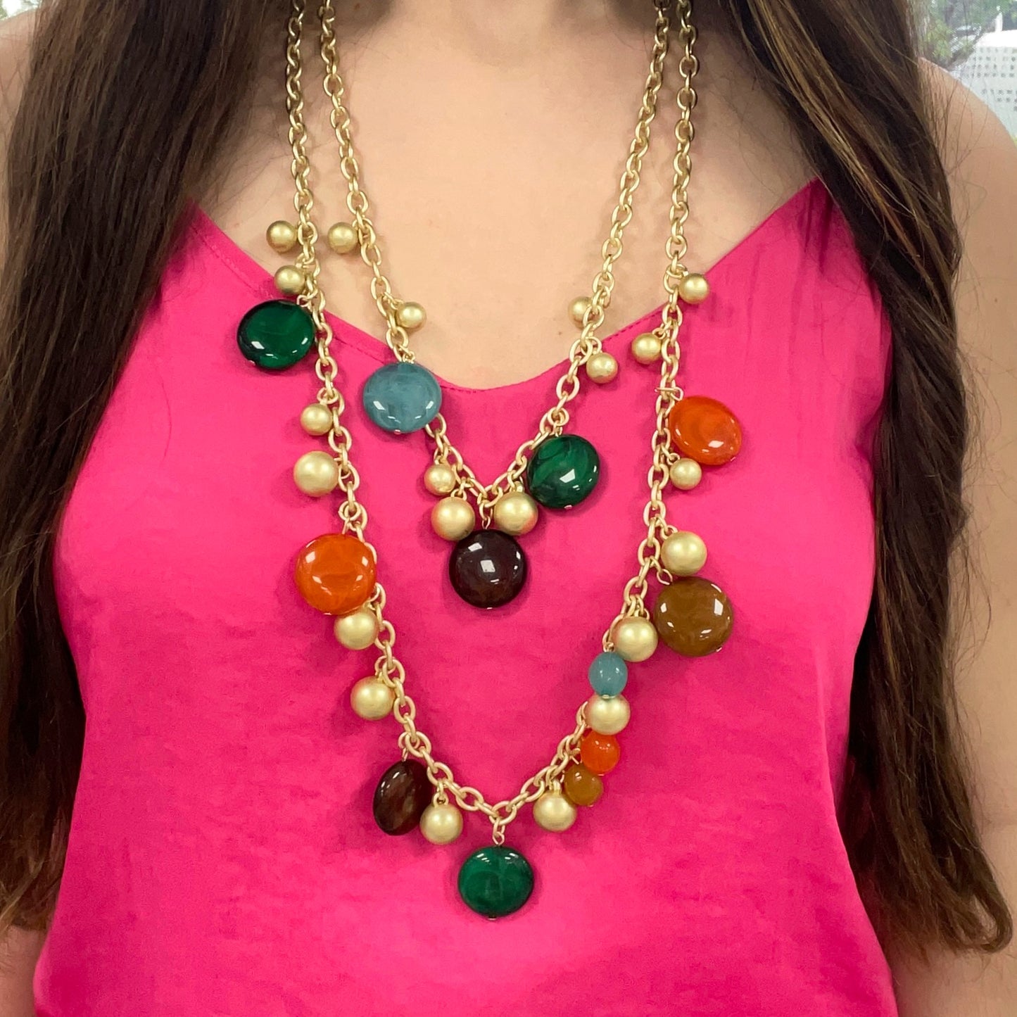 2 Layers Multicolors Candy Gold Necklace