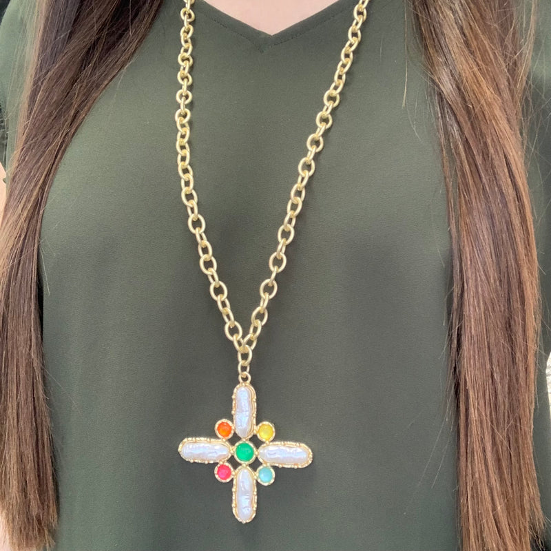 Pearl Cross Gold Necklace
