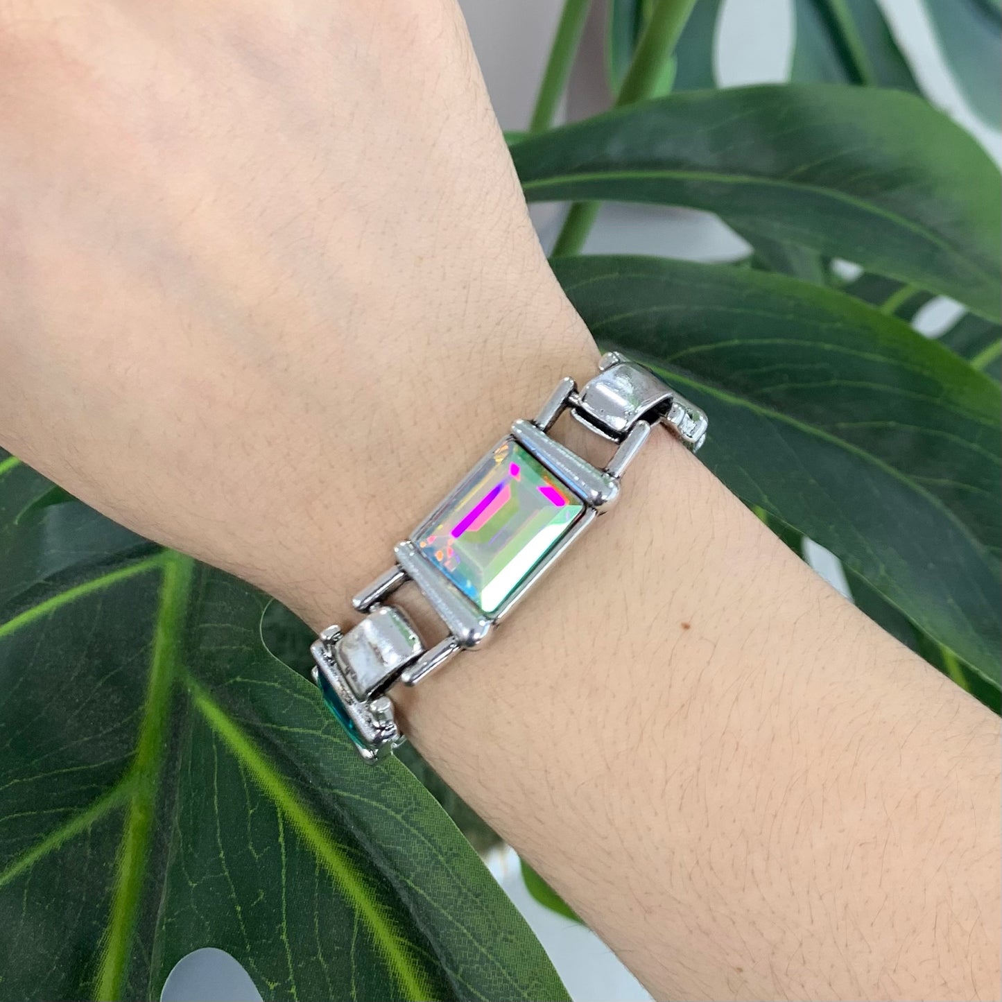 Colorful Rectangles Silver Bracelet