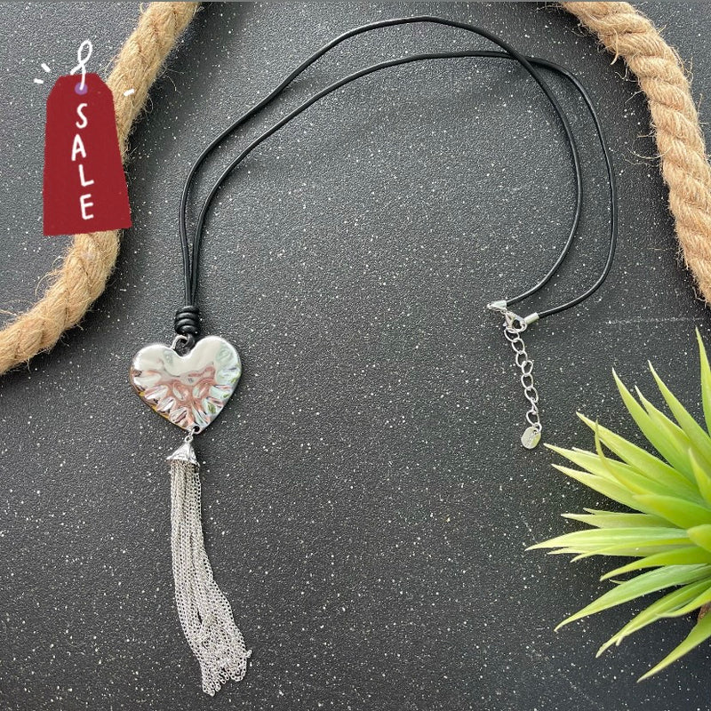 Silver Heart Necklace with Fringes