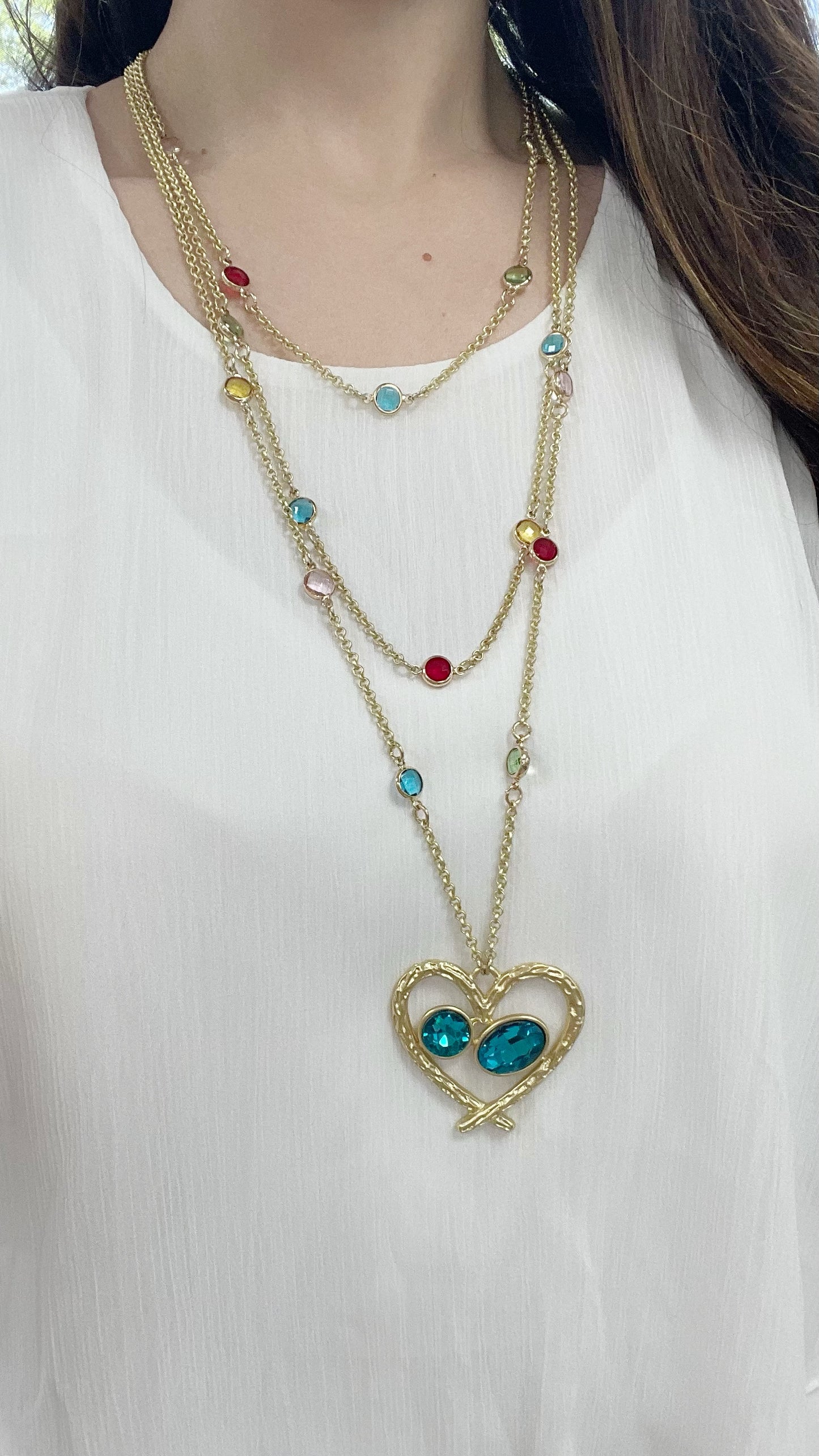 3 Layers Heart Pendant Gold Necklace