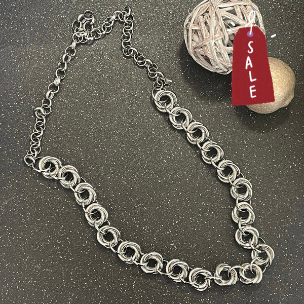 Double Hoop Chain Long Necklace Silver