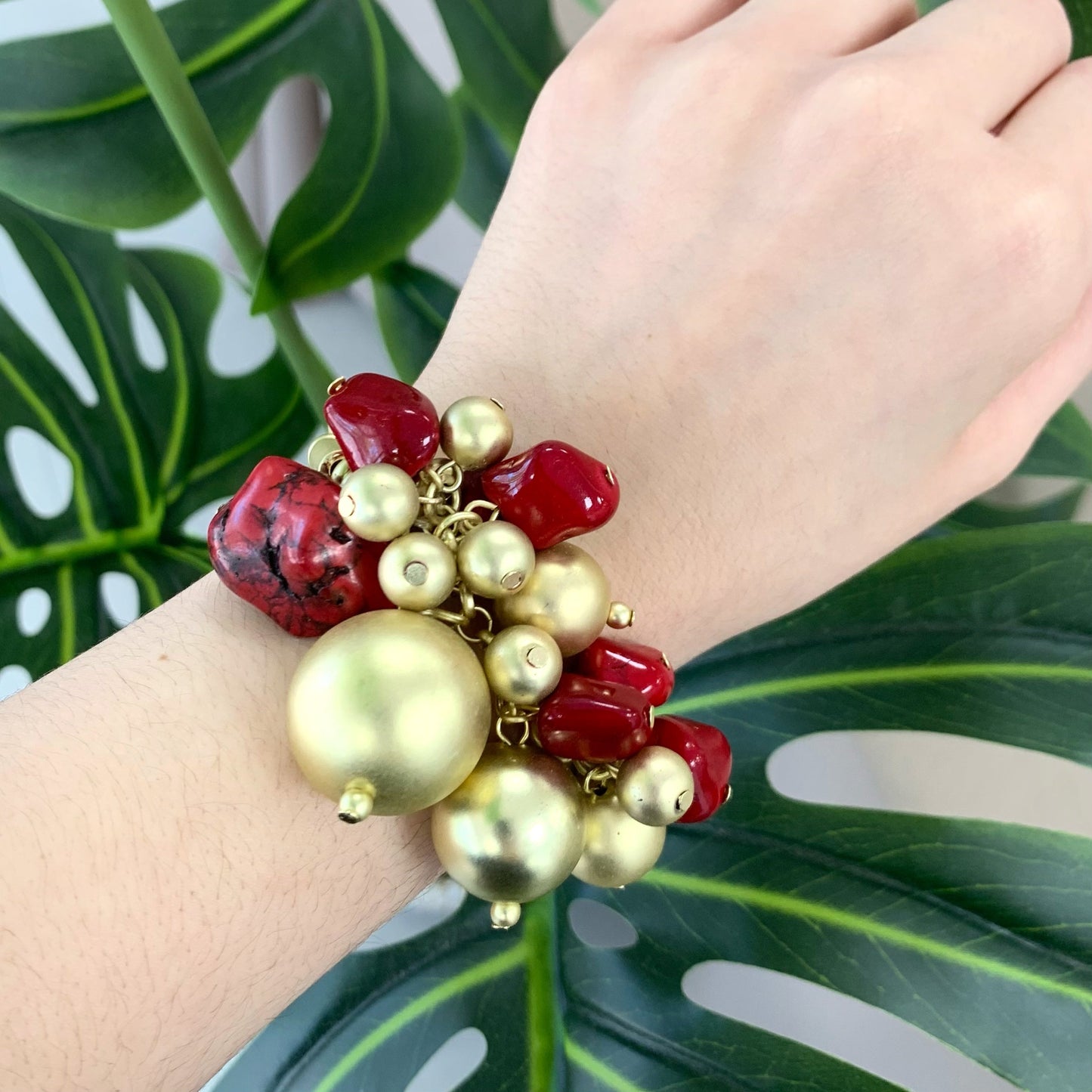 Mix Spheres Gold And Red Bracelet