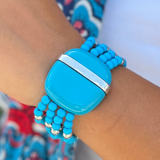 Quad Blue Square Silver Bracelet