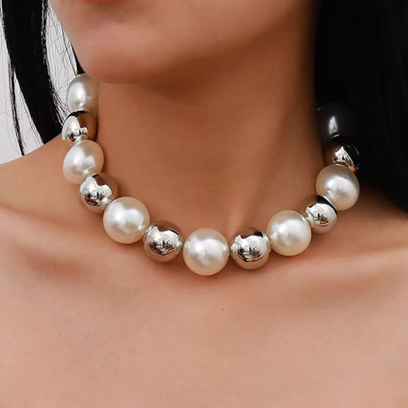 Big Pearl and Silver Globe Necklace
