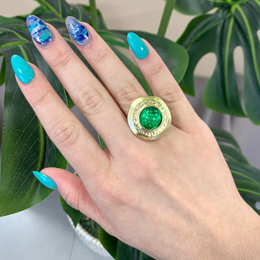 Circular Green Stone Gold Ring