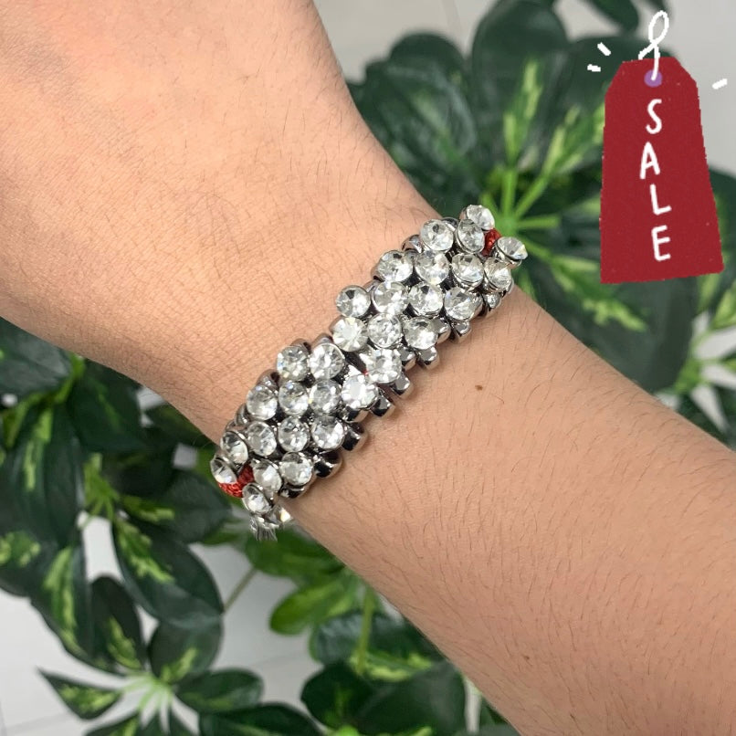 Red Rope Silver Diamonds Bracalet