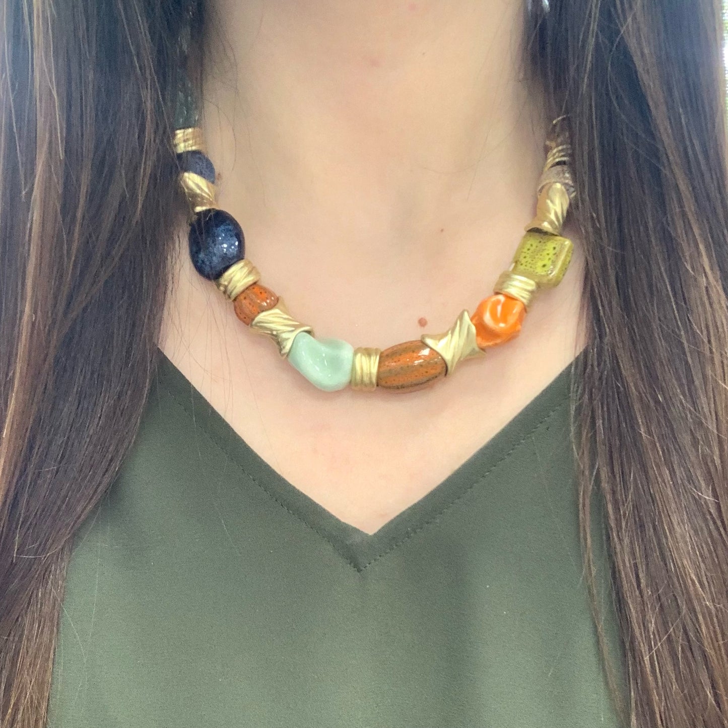 Multicolors Beads Gold Necklace