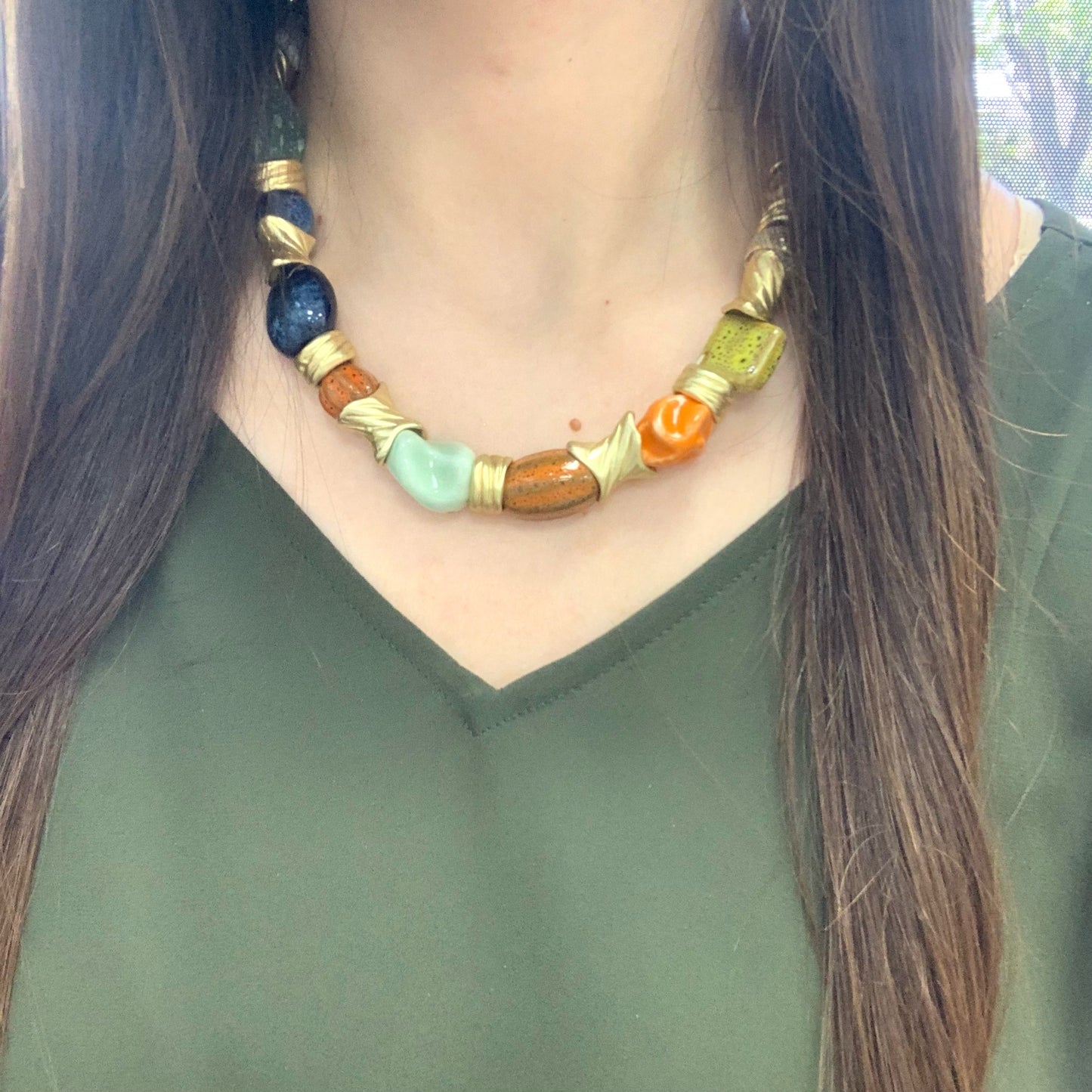 Multicolors Beads Gold Necklace