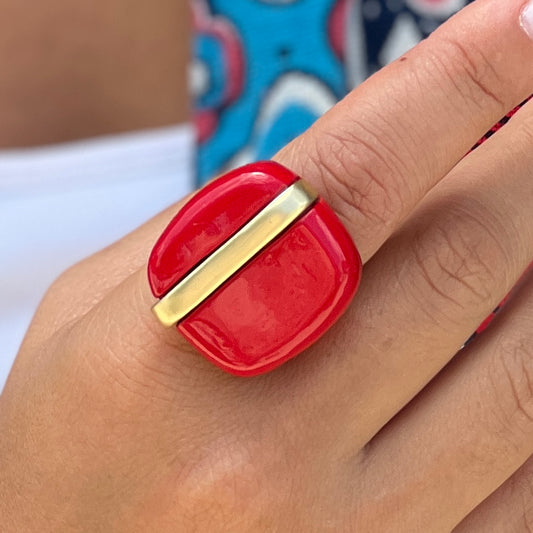 Red Square Gold Ring