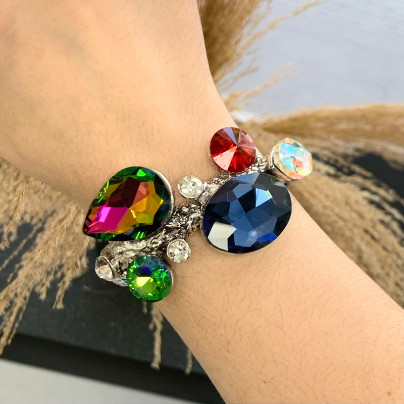 Multicolors Stones Silver Bracelet