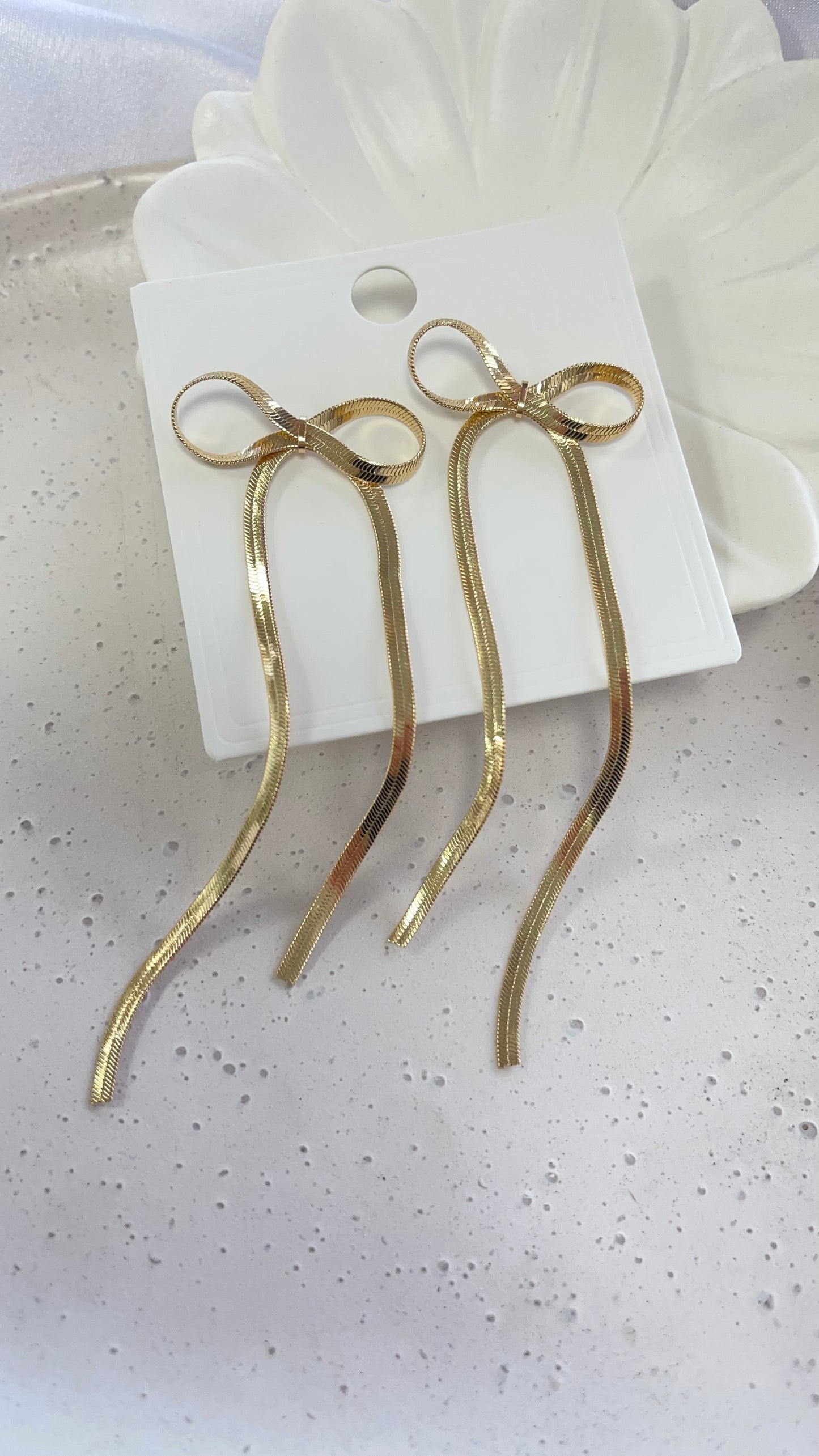 Gold Long Bow Earrings