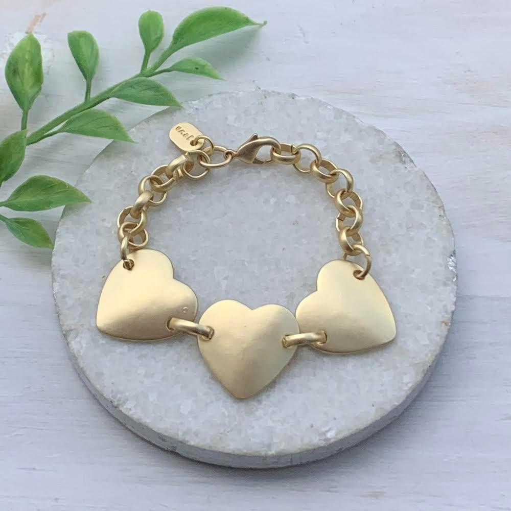 Three Hearts Medium Gold Bracelet