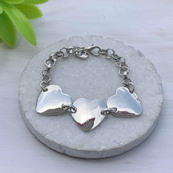 Three Hearts Medium Silver Bracelet