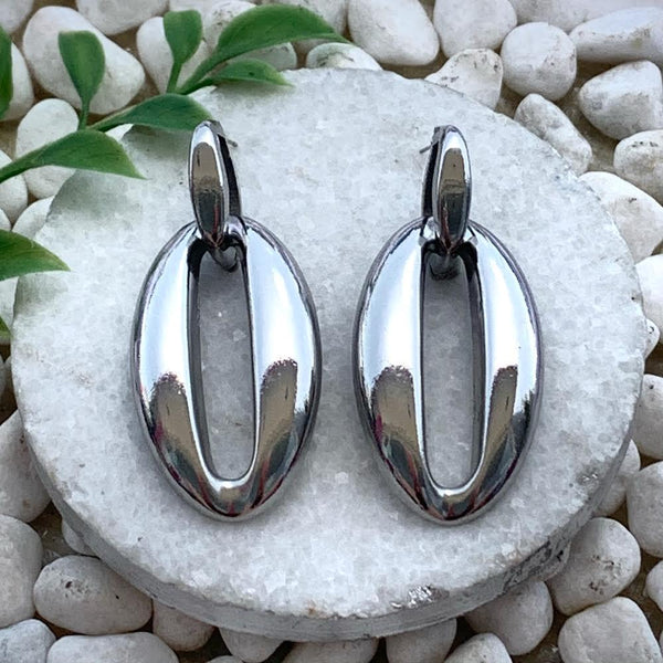 Oval Silver Plated Earrings