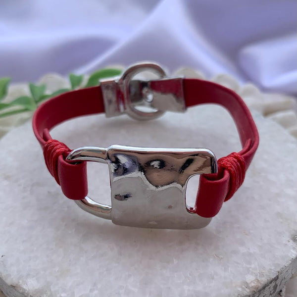 Red Silver Plated Padlock Bracelet