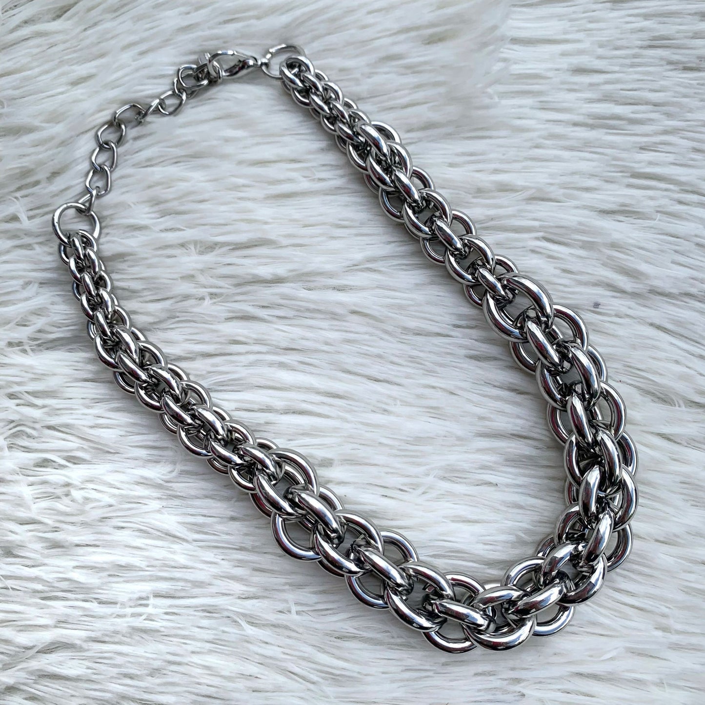 Silver Double Hoop Chain Necklace