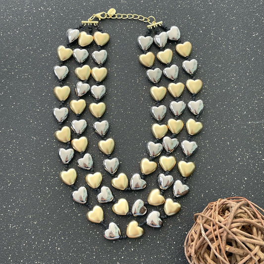 Multi Hearts Silver and Gold Necklace