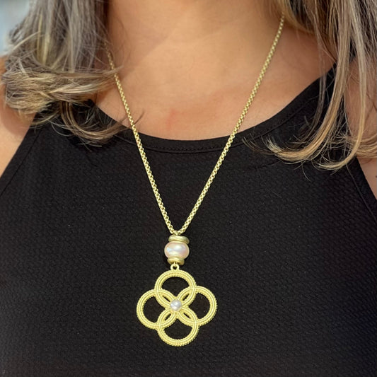 Clover With Pearl Gold Necklace