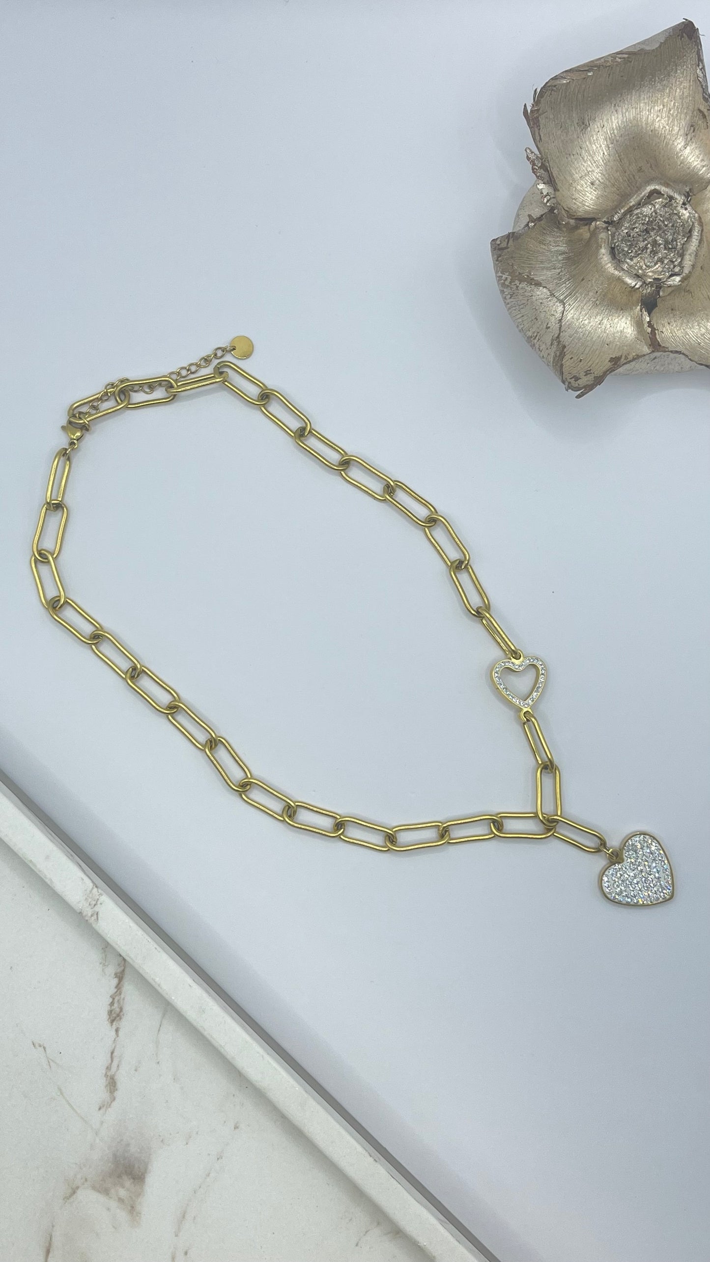 Crystal Heart Charm Gold Necklace