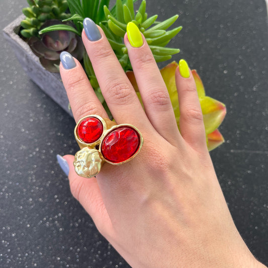 2 Red Quartz Gold Ring