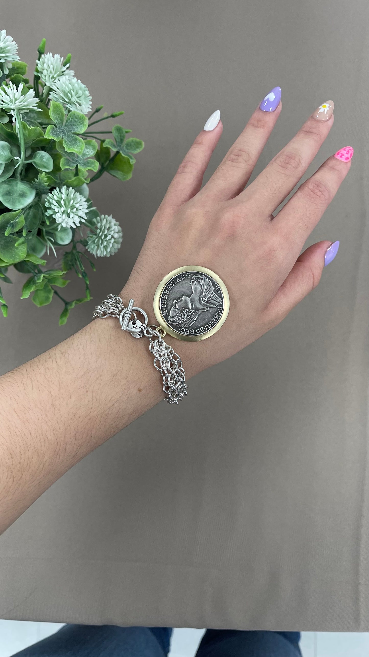 Big Coin Silver Plated Bracelet