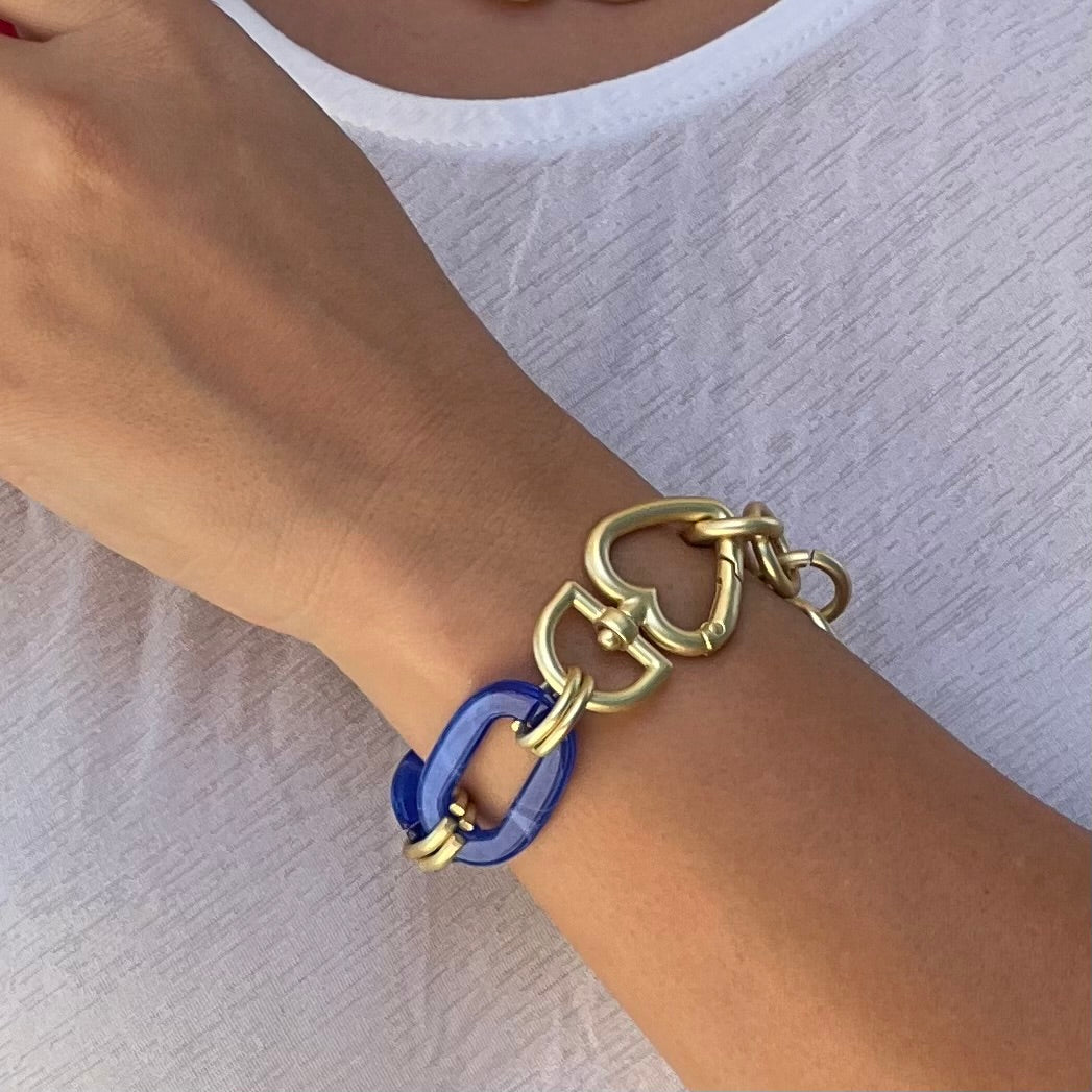 Blue Acrylic Chain Gold Bracelet