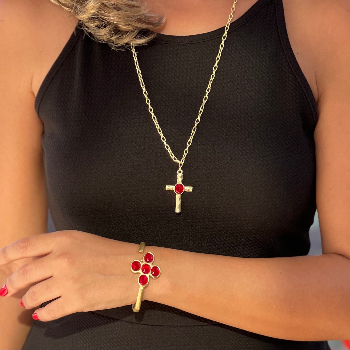 Red Crystal Cross Necklace