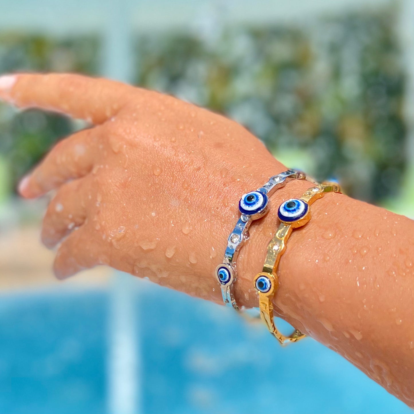 Evil Eye Thin Silver Bangle