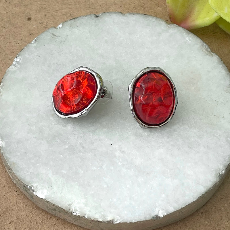 Medium Red Quartz Silver Earring