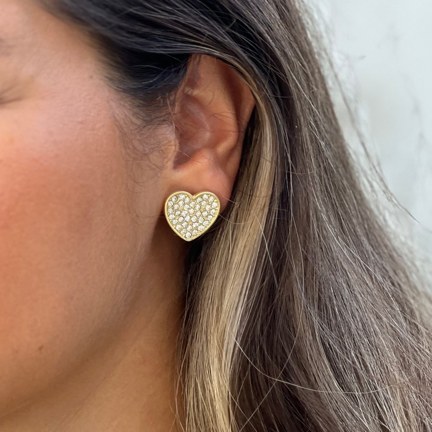 Crystal Heart Gold Earring