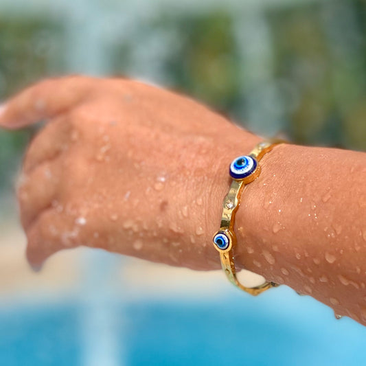 Evil Eye Thin Gold Bangle