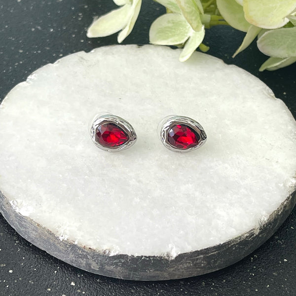 Silver Earrings Red Droplets