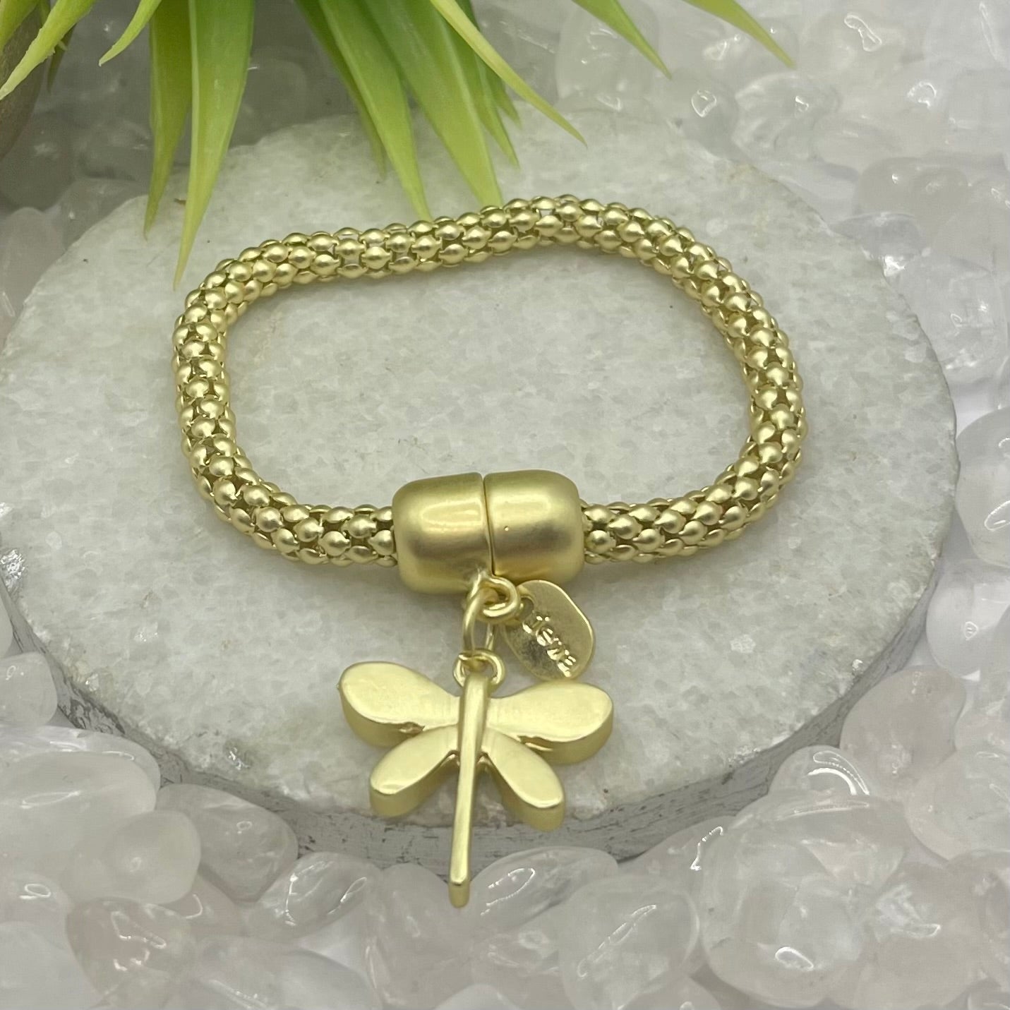 Gold Bracelet With Hanging Dragonfly