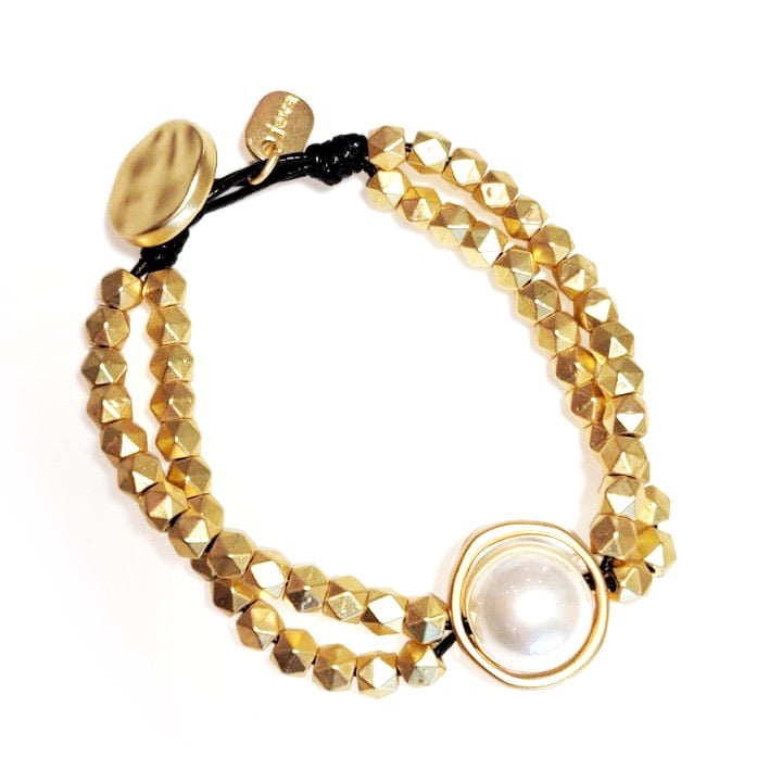 Round With Pearl Gold Plated Bracelet