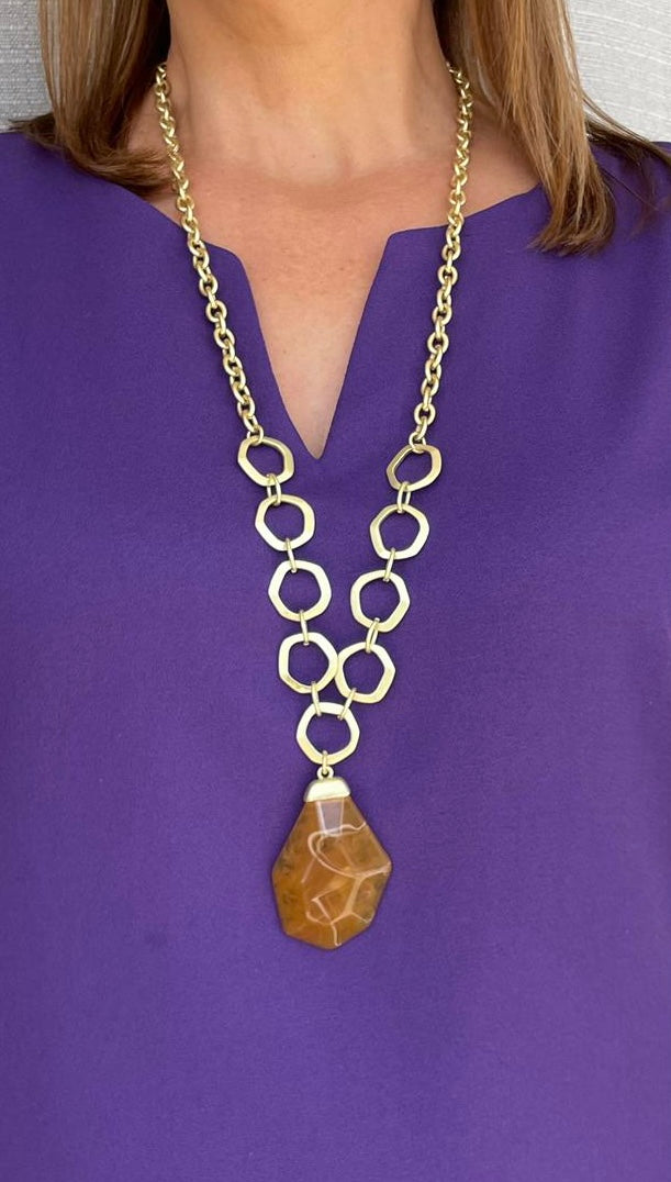 Brown Acry Stone Gold Necklace