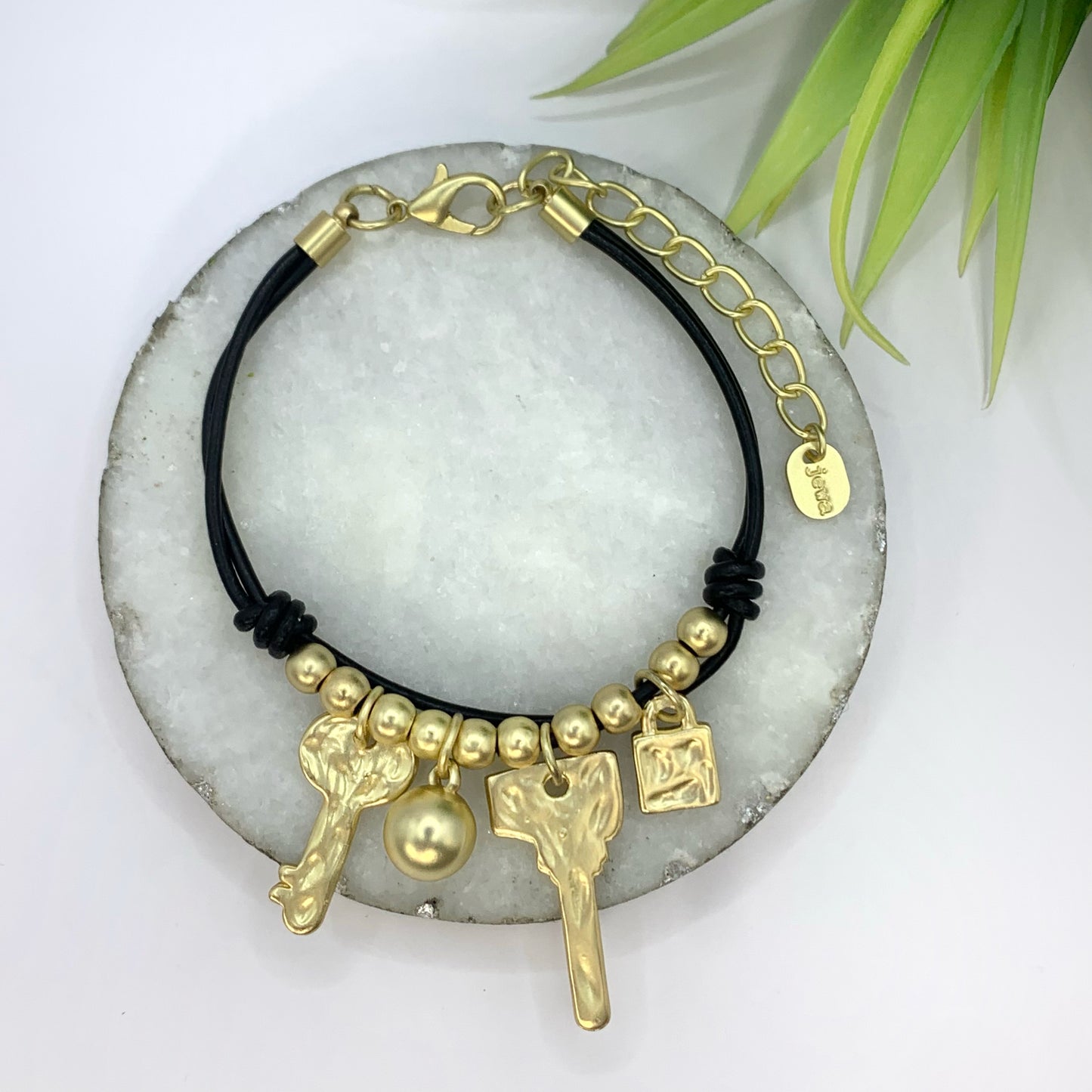 Black Cord With Gold Key Charms