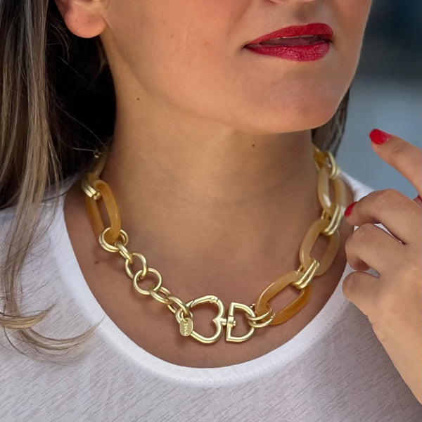 Cream Acrylic Chain Gold Necklace