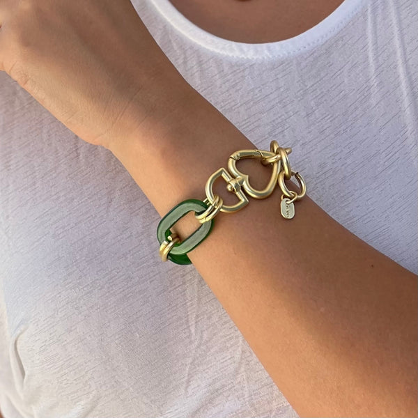 Green Acrylic Chain Gold Bracelet