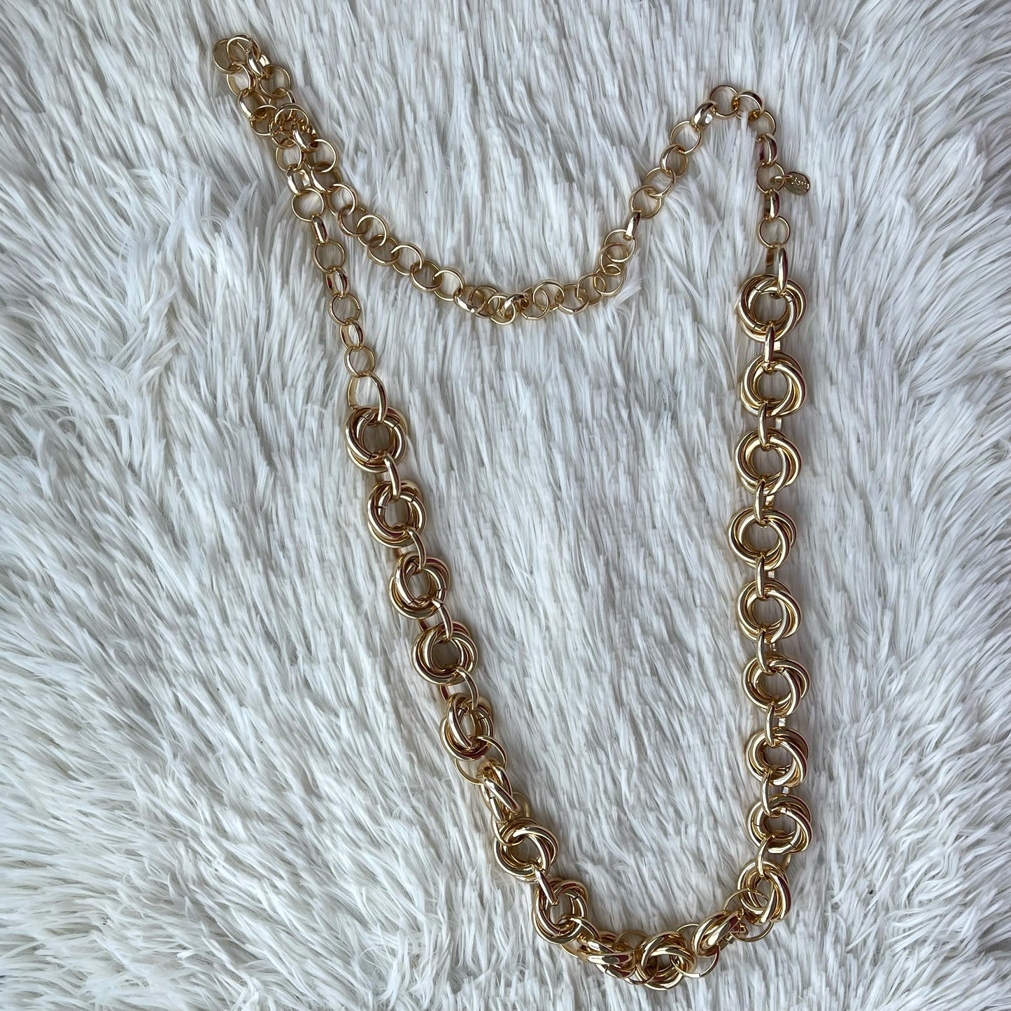 Double Hoop Chain Long Necklace Gold