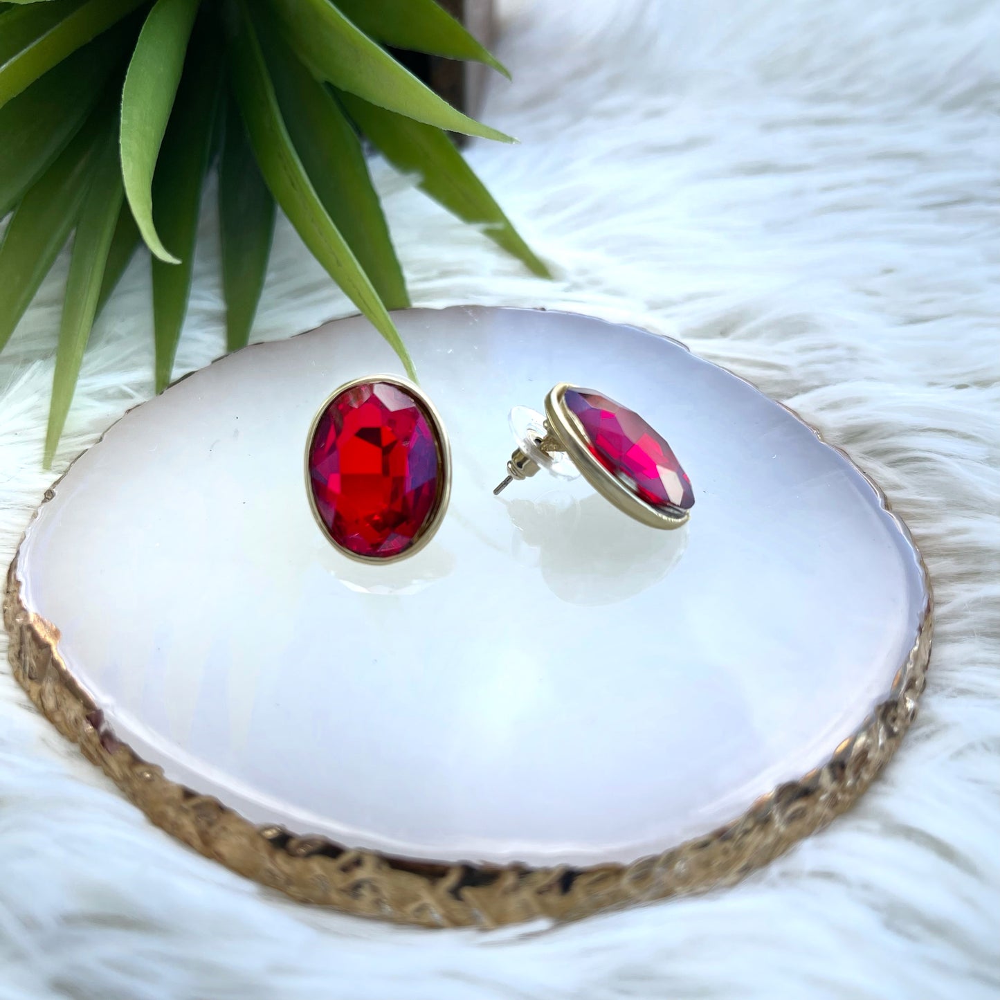 Red Quartz Gold Earring