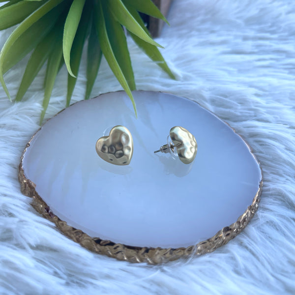 Texture Heart Gold Stud Earring