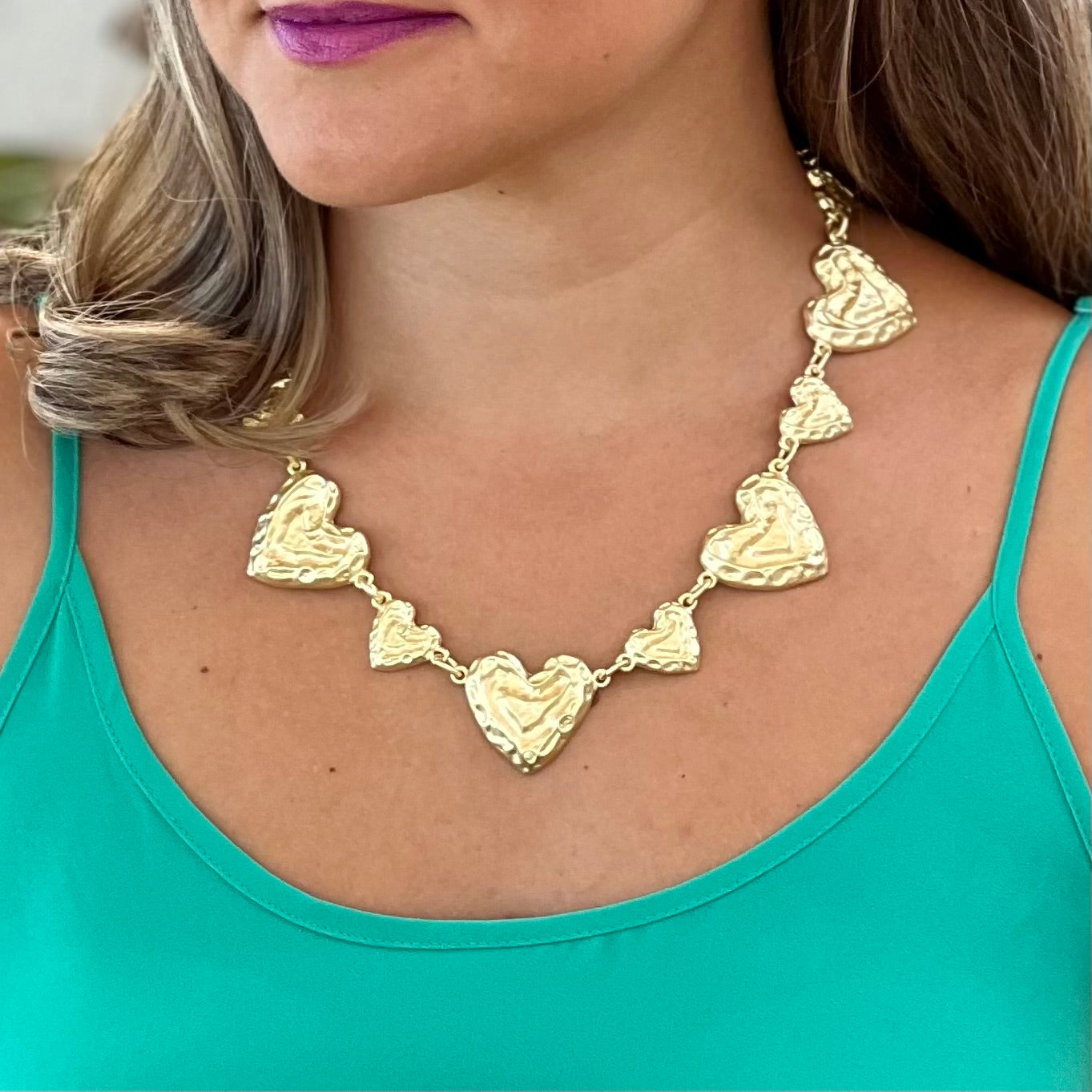 Texture Multi Heart Gold Necklace