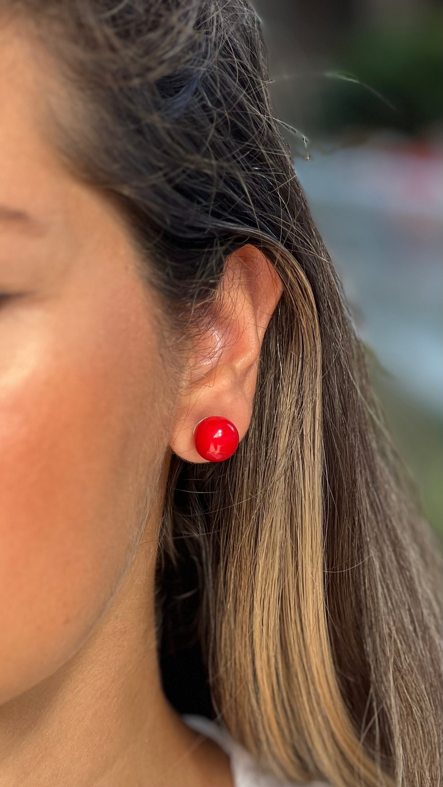 Silver Red Ball Earring