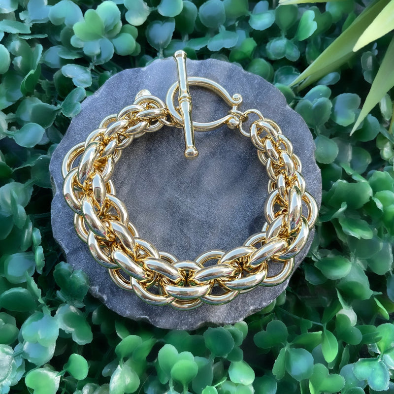 Gold Double Hoop Chain Bracelet