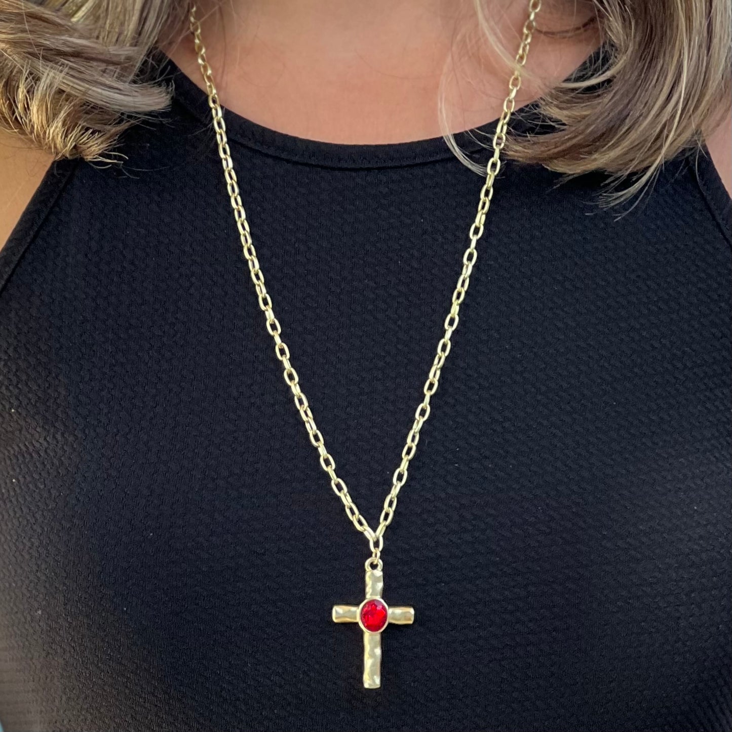 Red Crystal Cross Necklace